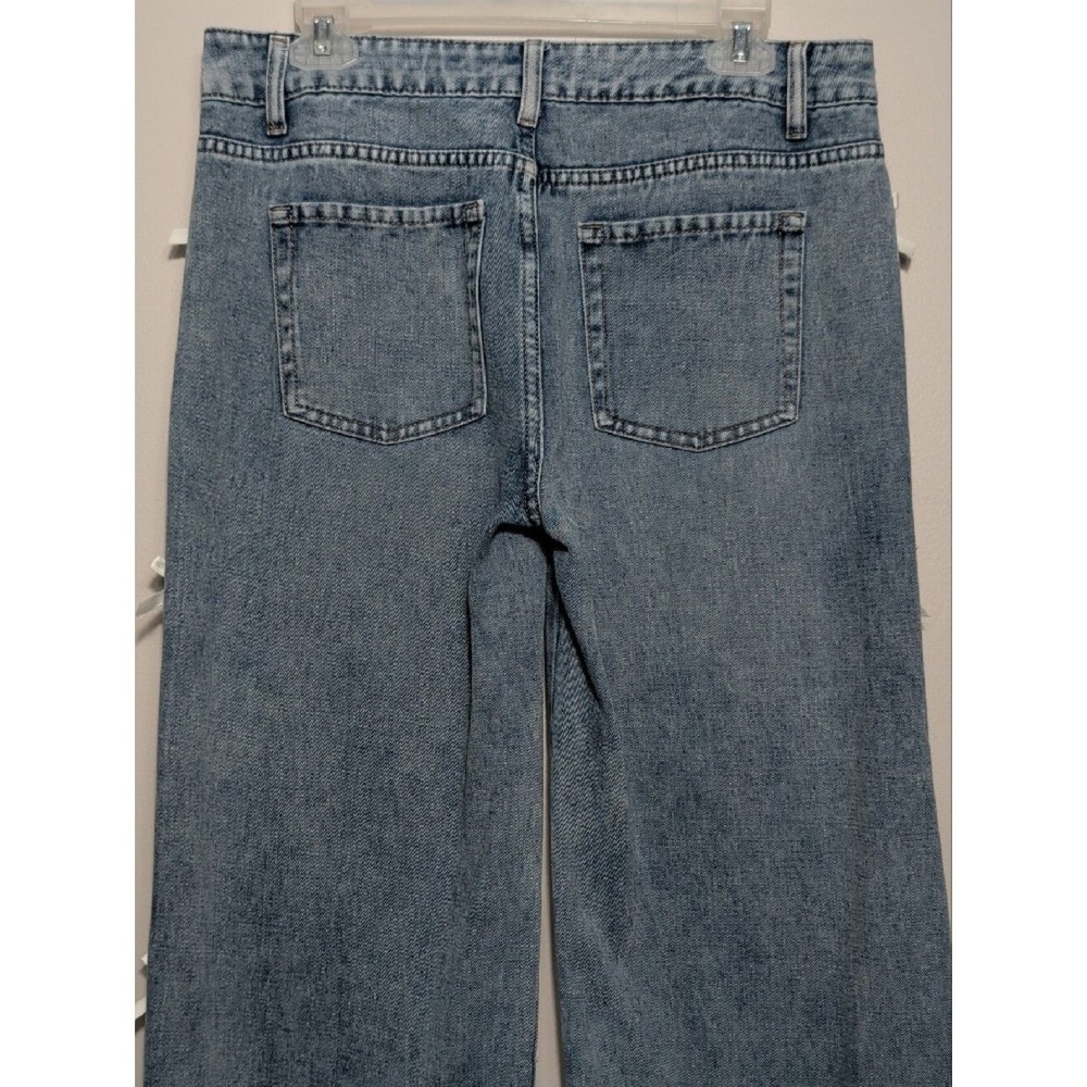 1030 Ten Thirty Wide Leg Jeans White Bow Ribbon Trim Coquette Size 9/29 Med Wash - Picture 12 of 14